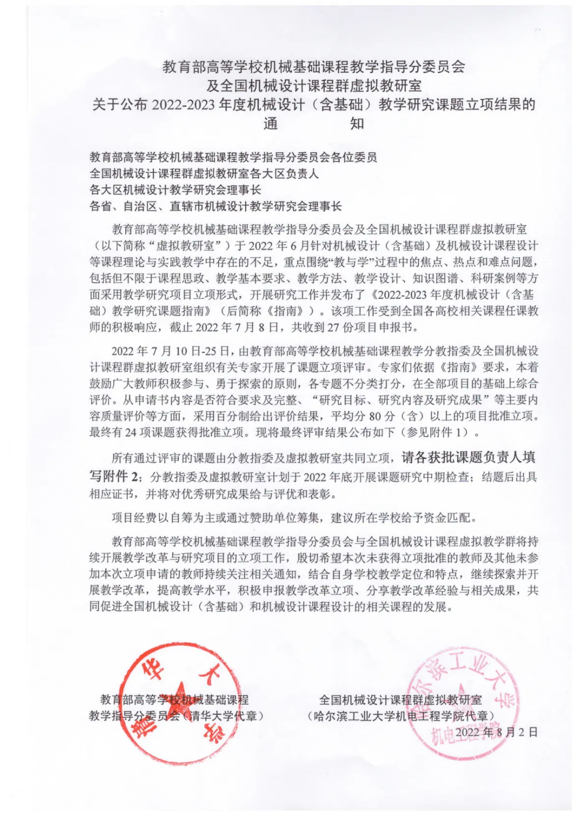 关于公布2022-2023年度机械设计(含基础)教学研究课题立项结果的通知(盖章版)_1