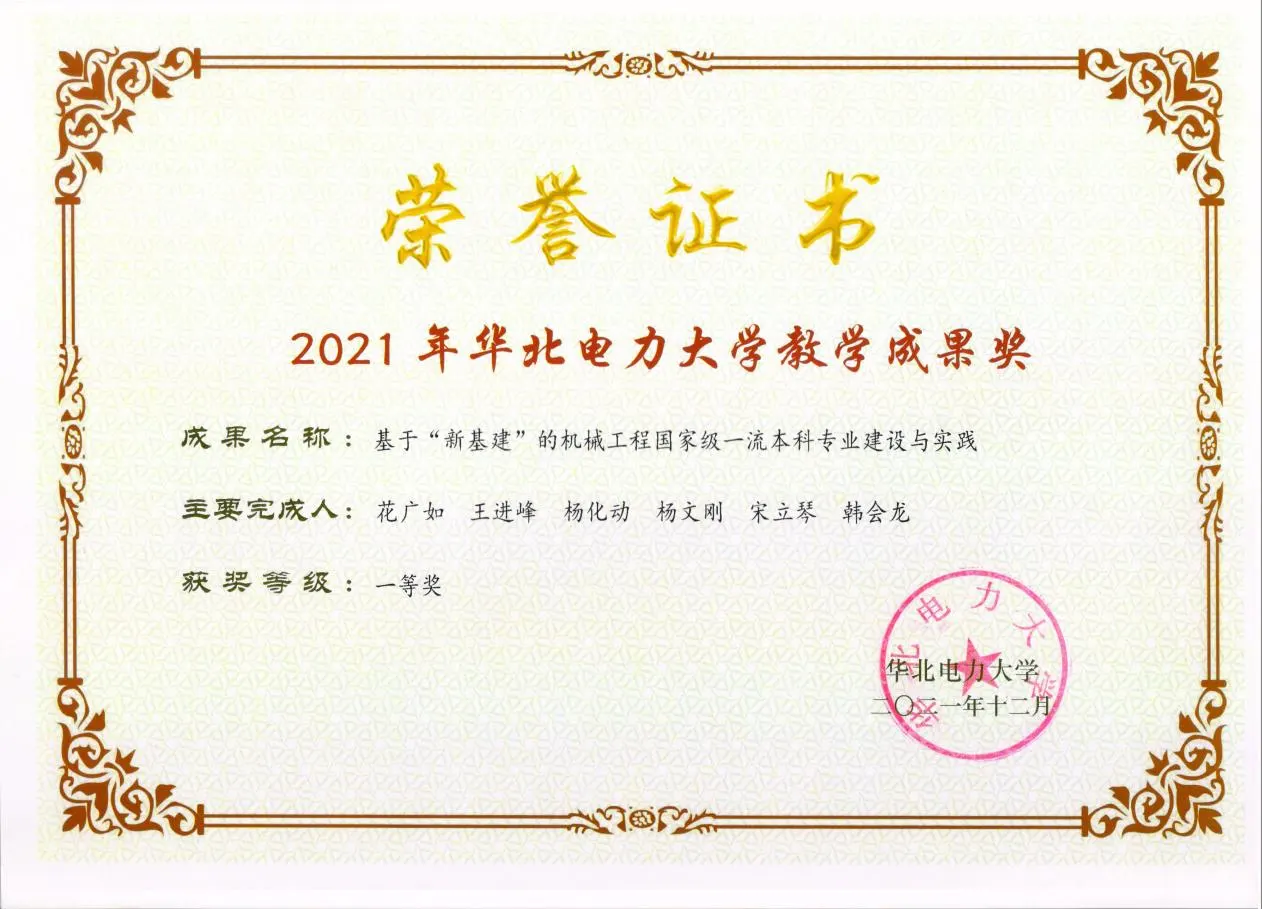 004 202112 2021年华北电力大学教学成果一等奖 负责人
